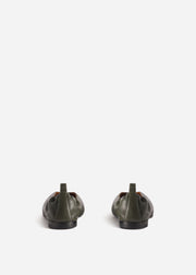 Leather Ruched Back Pointed Flat in Olive - CO Collections